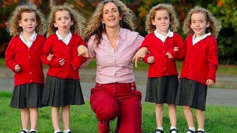 A photographer captures a mother and her quadruplets