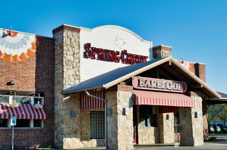 Spring Creek Barbecue building exterior in Houston, TX angled view.